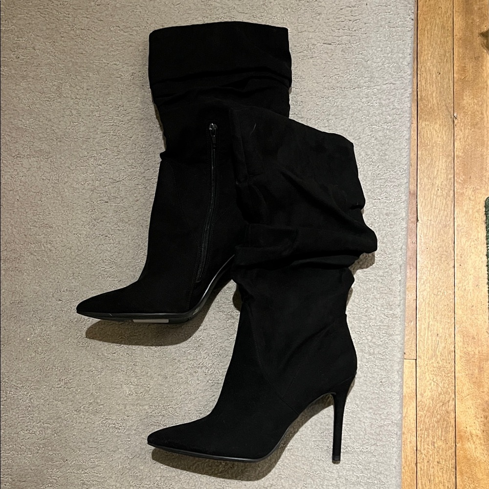 Jessica Simpson Women’s Black Suede-like Slouchy High-Heel Boots 8.5